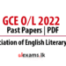 2022 G.C.E O/L Past Papers: Appreciation of English Literary Texts